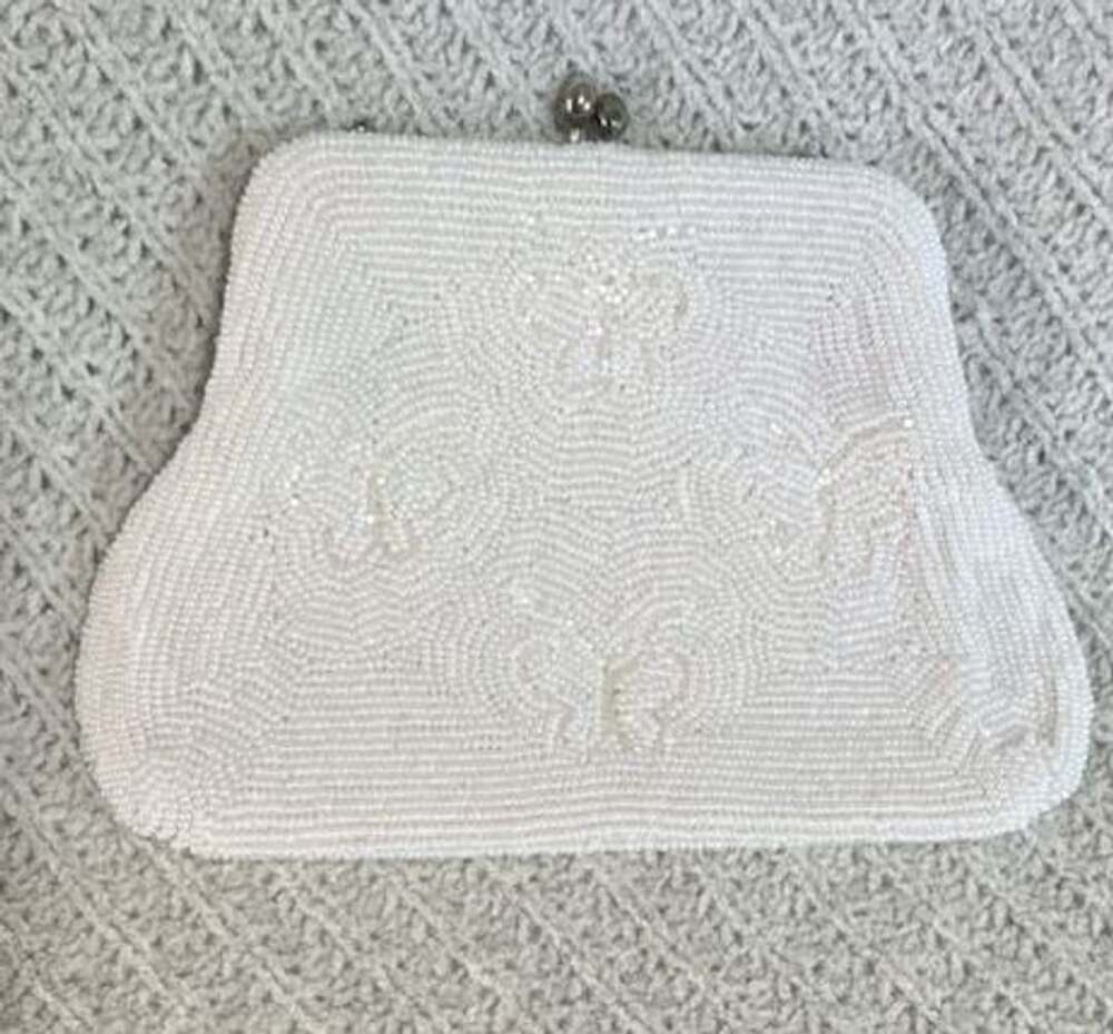 Vintage 1960s 1950s White Beaded Purse made in Japan